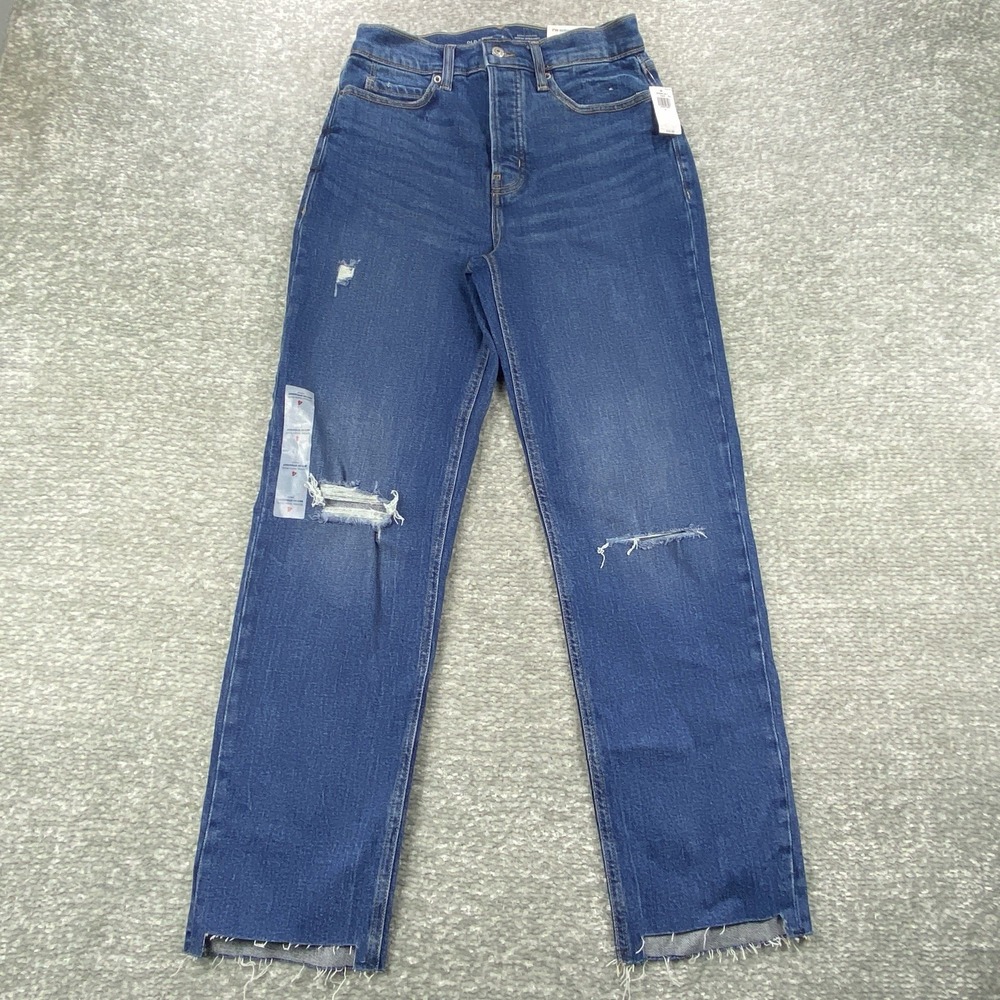 Old Navy Sky Hi‎ Straight Jeans Size 4 Extra High Rise Distressed Hem Hack